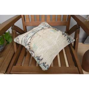 Almohada de lana de retazos Kilim de lujo 14x14 pulgadas rústico Vintage Floral y esponjoso patrón de plantas para técnica tejida de cocina - Product Image 4