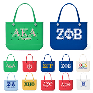 Bolsa de Playa Grande de EVA Rosa y Verde Impermeable con Letras Griegas Impresas Personalizadas, Bolsa de Mano para Hermandades, Ideal para Regalos de Revelación de Sexo de Bebés - Product Image 1