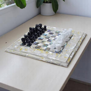 White Marble Square <b>Chess</b> Board <b>Game</b> Hand Carved Design Mop Semi Precious Gemstone Best Quality <b>Chess</b> Set Wholesale Prices - Product Image 3