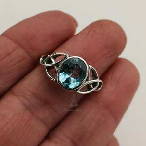 925 Sterling Silver Blue Topaz <b>Ring</b> Handmade <b>Celtic</b> Knot Design Natural Blue Topaz Oval Gemstone December Birthstone Jewelry - Product Image 3