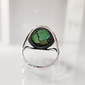Women's Ring Natural Green <b>Copper</b> Turquoise Gemstone December Birthstone Designer <b>Band</b> Handmade Jewelry 925 Sterling Silver Ring - Product Image 5