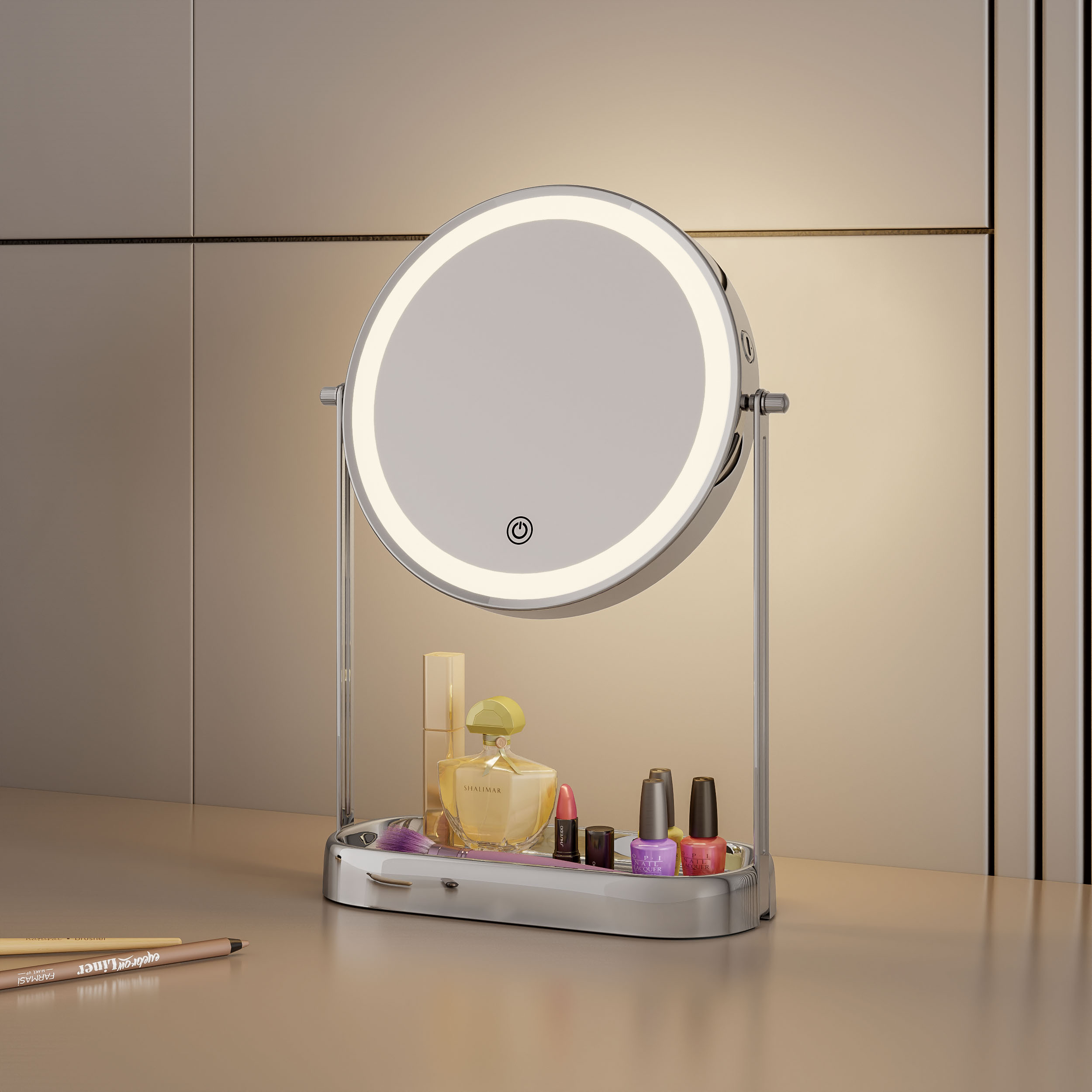 Портативное светодиодное зеркало для макияжа, 10-кратное увеличение, USB-C зарядка, персонализированный Чехол для косметики на ходу