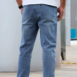 Pantalones Vaqueros de Mezclilla para Hombre de Alta Calidad al por Mayor, 100% Algodón, Corte Ajustado, Vaqueros Rectos Lavados, Vaqueros Azules Modernos para Hombre - Product Image 4
