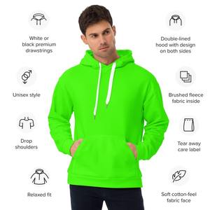 Sudadera con capucha unisex verde, Sudadera con capucha verde brillante, Sudadera con capucha de moda Neon Lime Green Yellow PULLOVER Style Fleece Collar Sublimación - Product Image 5