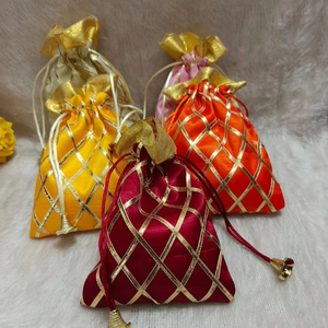 Bolsa de tela Gota Patti para boda, Diwali y regalos de devolución, bolsa Potli colorida, monedero con cordón, bolsa de regalo Haldi Mehendi Sangeet - Product Image 1