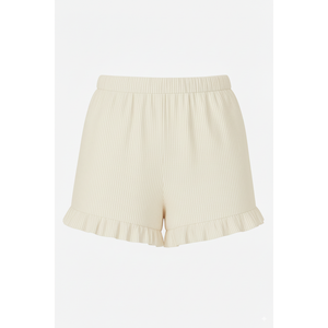 Shorts en tricot côtelé pour femmes, vente en gros, ourlet à volants, élastique, confortable, décontracté, vêtements de détente, séchage rapide, respirant, directement de l'usine - Product Image 1