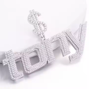 Exclusive 925 Silver 3 Inch Moissanite Diamond Custom Name Pendant Necklace Hip Hop Personalized Iced Gold Plated Trendy Unisex - Product Image 2