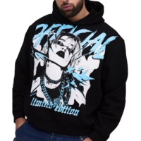 Sweat-shirt unisexe surdimensionné noir en coton French Terry, imprimé en sérigraphie écologique bleu, édition limitée, style streetwear