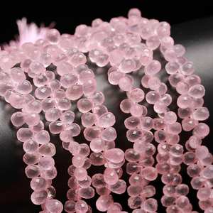 Cuentas de Piedra de Cuarzo Rosa Natural en Forma de Lágrima Facetada para la Fabricación de Joyas y Collares, Hebras de 5x8 mm a Precio de Mayoreo - Product Image 1