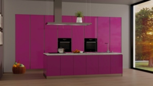 Mobili da Cucina Moderni in PVC, Personalizzati in MDF Lucido Colore <span class=keywords><strong>Fucsia</strong></span> con Piano in Quarzo/Marmo per Progetti Residenziali OEM - Product Image 3