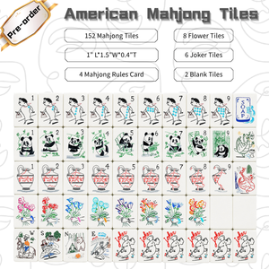 Nouveauté : Jeu de Mahjong américain de 152 tuiles avec des motifs de pandas, des bosquets de bambou, des fleurs, des jokers et des <span class=keywords><strong>cartes</strong></span> de règles - Product Image 3