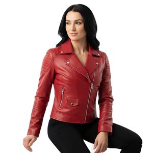 Quality Lambskin Moto <b>Jacket</b> Women Multi-Color <b>Real</b> <b>Leather</b> <b>Biker</b> Outerwear Slim Fit Fashion Streetwear Wholesale <b>Leather</b> Top - Product Image 1