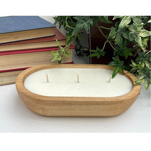 Precio al por mayor tamaño personalizado mango madera forma ovalada vela cuenco hogar boda MESA CENTRO DE MESA multiusos plato 100 Uds - Product Image 1