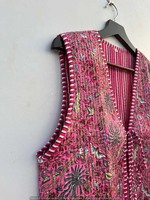 Manteau de veste matelassée vintage pour femmes tissu de coton fait à la main avec passepoil à rayures Kimono ouvert sur le devant Techniques imprimées de taille XL