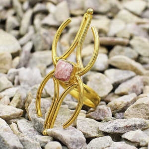 Bague en laiton plaqué or faite à la main, sertie de rhodochrosite naturelle, taille 12x12mm, poids 8,82g, bijoux fins, vente en gros - Product Image 1