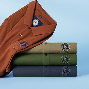 เสื้อโปโลแขนสั้นปักลายสำหรับผู้ชายเสื้อโปโลคอปกเสื้อ100% ผ้าคอตตอนสำหรับฤดูร้อน - Product Image 1