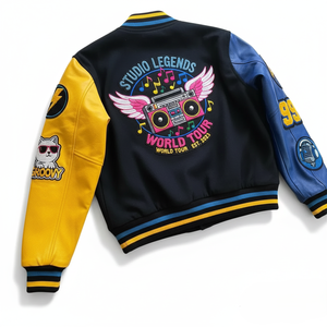 เสื้อแจ็กเก็ตทีมตัวแทน | เสื้อบอมเบอร์เลตเทอร์แมนบล็อกสีมีแขนหนังและปักลายกำมะหยี่ | เสื้อโค้ทแฟชั่นเฉพาะบุคคล - Product Image 2