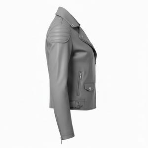 Veste de moto en cuir gris pour femmes en gros, design personnalisé, style motard, veste en cuir véritable, service de fabrication en gros - Product Image 4