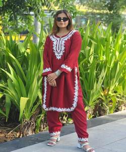 Rich Look Wedding Wear Tissu en filet de soie de coton Kurti Palazzo, avec la couleur rose Dupatta Indian Ladies Ready to | Fabrication d'usure - Product Image 1