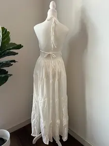 Verano vacaciones blanco nuevo Boho playa 100% algodón sin mangas Casual tobillo longitud Maxi vestido para mujer - Product Image 6