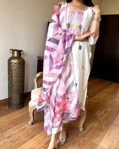 Pure Viscose Chanderi bordado Kurta Set para Mujer | Organza Taby Dupatta & Chanderi Bottom | Fiesta y boda Salwar Suit - Product Image 3