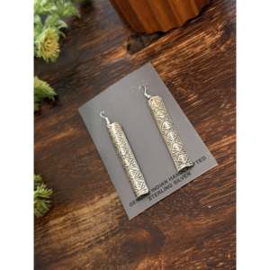 Pendientes Colgantes de Plata de Ley Hechos a Mano por Artesanos Navajo, Diseño Geométrico, Modernos, Religiosos, para Bodas, Fiestas, Regalos, con Perlas, Diamantes y Rubíes - Product Image 3
