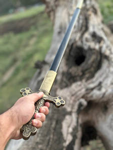 ดาบอัศวินเทมพลาร์ โลหะเหล็กดามัสกัส ผลิตตามสั่ง (OEM) สำหรับคอสเพลย์ฟรีเมสัน ยุคกลาง ด้ามจับทองเหลือง รับประกัน 3 ปี - Product Image 5