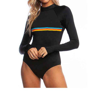 ชุดว่ายน้ำแรชการ์ดผู้หญิงแบบสองชิ้น ทรงสูง ขาสั้น ป้องกันแบคทีเรีย โลโก้ด้านหน้า ผ้ายืด/โพลีเอสเตอร์ ผลิตจากโรงงาน - Product Image 5