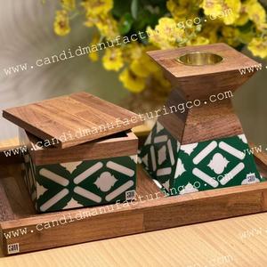 Quemador de incienso de sándalo hecho a mano con soporte de incienso Bakhoor con incrustaciones de madreperla y hueso - Product Image 4