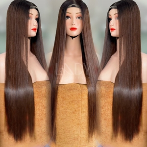 Perruques sans colle avec devant en dentelle de couleur brune droite soyeuse pour femmes noires de cheveux humains vietnamiens - Product Image 5