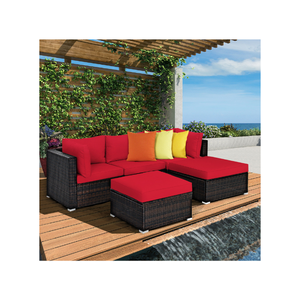 Juego de sofás de jardín de ratán de colores personalizados directos de fábrica, muebles de exterior de diseño moderno, 5 uds. Empaquetado sin embalaje de cartón de vidrio - Product Image 1