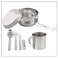 Kit de mess en acier inoxydable Ensemble de boîtes à lunch campagne en acier inoxydable Batterie de cuisine de camping avec poignée