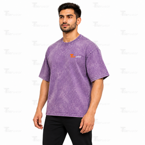 T-shirt homme oversize délavé à l'acide, violet, manches courtes, style streetwear, avec logo sur le devant. - Product Image 2