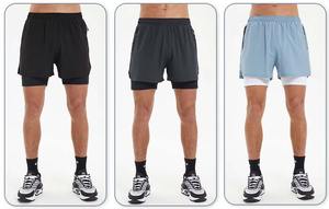 Nuevo entrenamiento atlético personalizado gimnasio doble capa corto transpirable Material de secado rápido corto con bolsillo para teléfono - Product Image 5