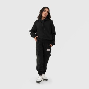 Sweat à capuche surdimensionné Reeder en tissu tricoté respirant noir pour la saison d'automne - Product Image 4