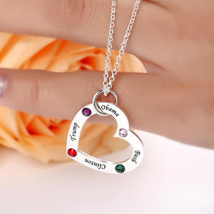 Collar Familiar de Plata de Ley Jeulia con Corazón y Piedras de Nacimiento - Diseño Geométrico Moderno - Product Image 4