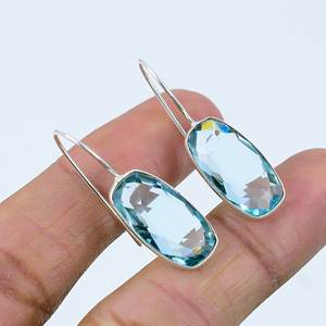 Boucles d'oreilles pendantes en topaze bleue suisse, forme coussin, bijoux fantaisie en gros - Product Image 4