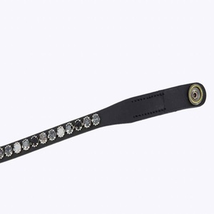 Classic Round Diamond Crystals Mega Bling Decorative Wave Shape Black Leather Horse brow <b>band</b> with <b>snap</b> button loop closure - Product Image 4