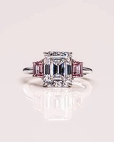 Superbe bague de fiançailles et de mariage SHIVPATH en moissanite taille Asscher et trapézoïdale, trois pierres, plaqué argent 925, luxe
