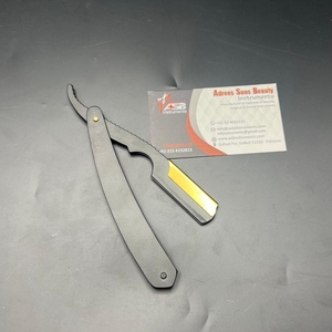 Maquinilla de afeitar recta de peluquero dorada y negra con logotipo personalizado con hoja reemplazable navaja de afeitar profesional de alta calidad - Product Image 4