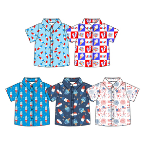 Preordine Magliette Estive per Neonati con Stampa Ghiaccioli del 4 Luglio, Maniche Corte, Bottoni, Morbide ed Elastiche, con Colletto, Stile Boutique - Product Image 1