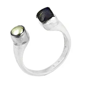 Bague ouverte en argent 925 avec pierres précieuses naturelles turquoise et grenat, motif géométrique, plaqué rhodium, bijoux uniques pour femmes - Product Image 1