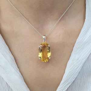 Pendentif ovale en citrine et argent sterling, pierre de naissance de novembre, bijoux élégants de haute qualité pour enfants et femmes, cadeau, collier tendance - Product Image 6