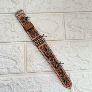 Correa de reloj de cuero de gama alta de diseñador de lujo, correas de reloj de cuero de repuesto con diseño Floral occidental bohemio personalizado - Product Image 1