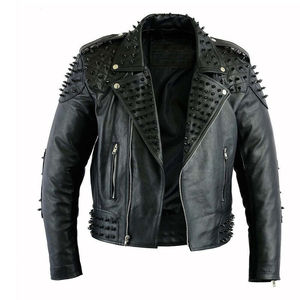 Chaqueta de cuero negro para hombre de moda de tendencia con punta larga Rocker Punk estilo tachonado chaqueta de cuero para hombre - Product Image 4