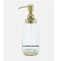 Distributeur de savon en verre gris au design fantastique avec motif floral doré, accessoire de salle de bain décoratif, élégant porte-accessoires de coiffeuse