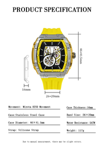 Montre mécanique automatique de luxe 82S0 avec boîtier en acier inoxydable, bracelet en silicone, cadran squelette - Product Image 3