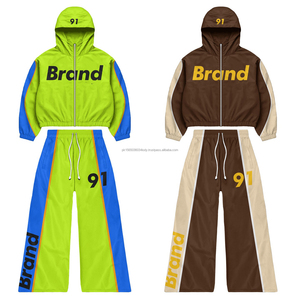 Ensemble survêtement homme : sweat à capuche zippé et pantalon de jogging, design personnalisé, coupe oversize, streetwear, taille élastique, bandes réfléchissantes - Product Image 2