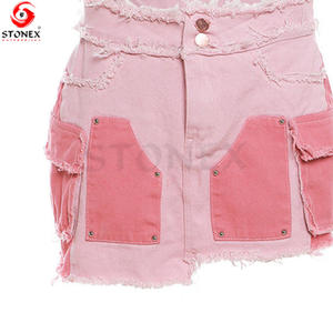 ชุดกระโปรงผ้ายีนส์2ชิ้นสำหรับผู้หญิงชุดกระโปรงผ้าฟอกผ้าฝ้ายมีกระเป๋า - Product Image 4