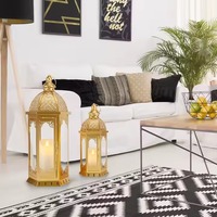 Nouvelle Lanterne en Acier Doré pour le Ramadan, l'Aïd et le Hajj, Design Unique Découpé, Décoration Personnalisable